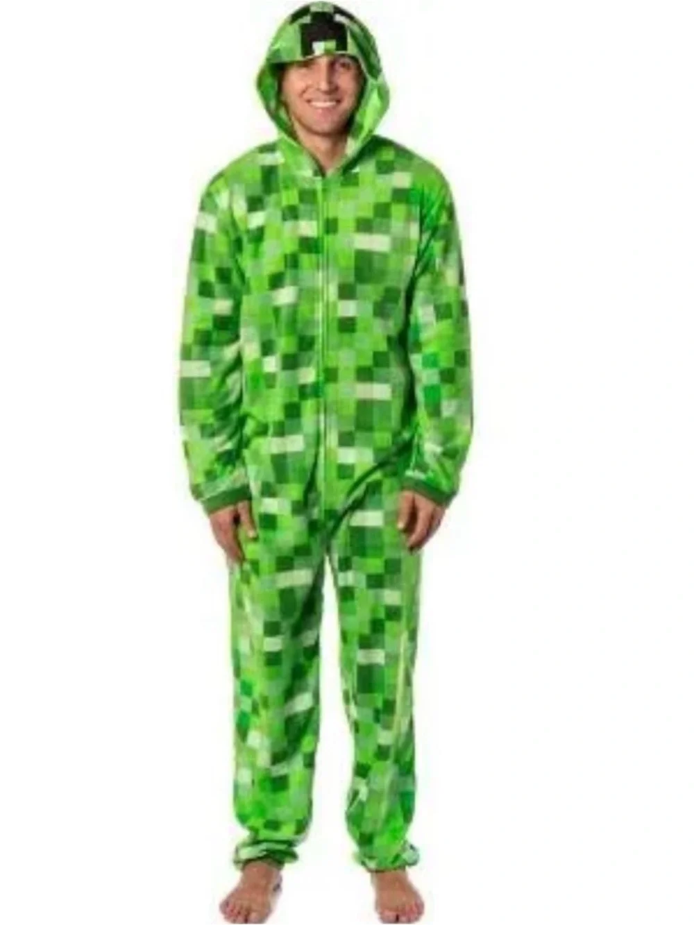 Boys 14/16 Minecraft Green Pixelated Hooded Onesie - Creeper Style